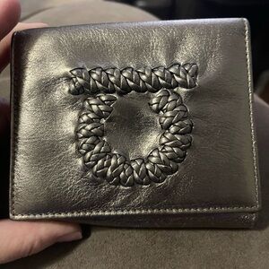 Salvatore Ferragamo VGUC Metallic Gold/Silver leather trifold wallet